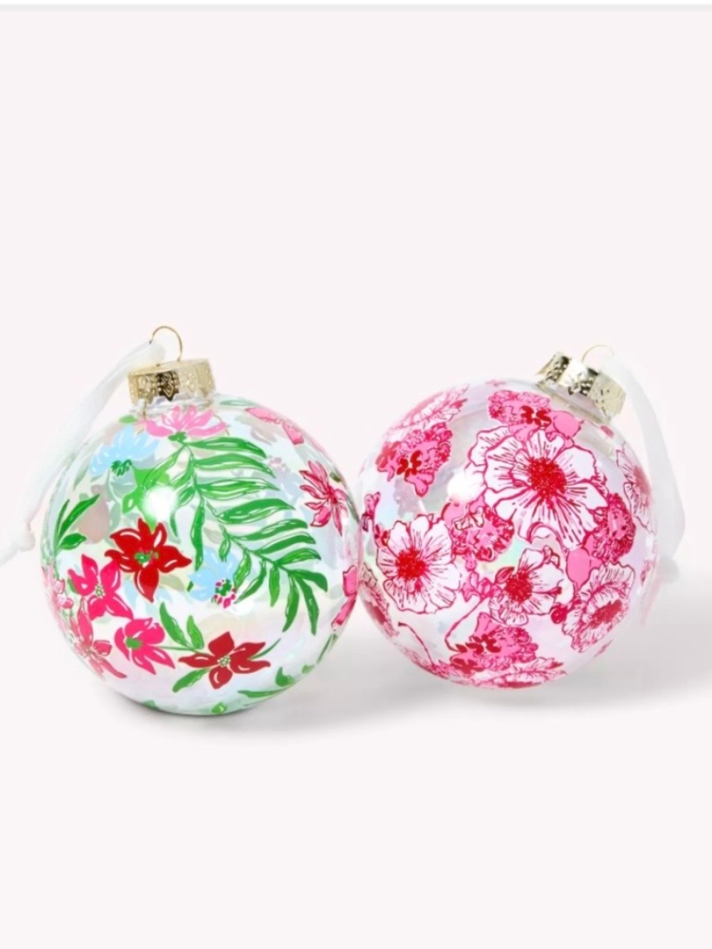 New Lilly Pulitzer Glass Ornament Set in Multi Glowing Gardens Print.